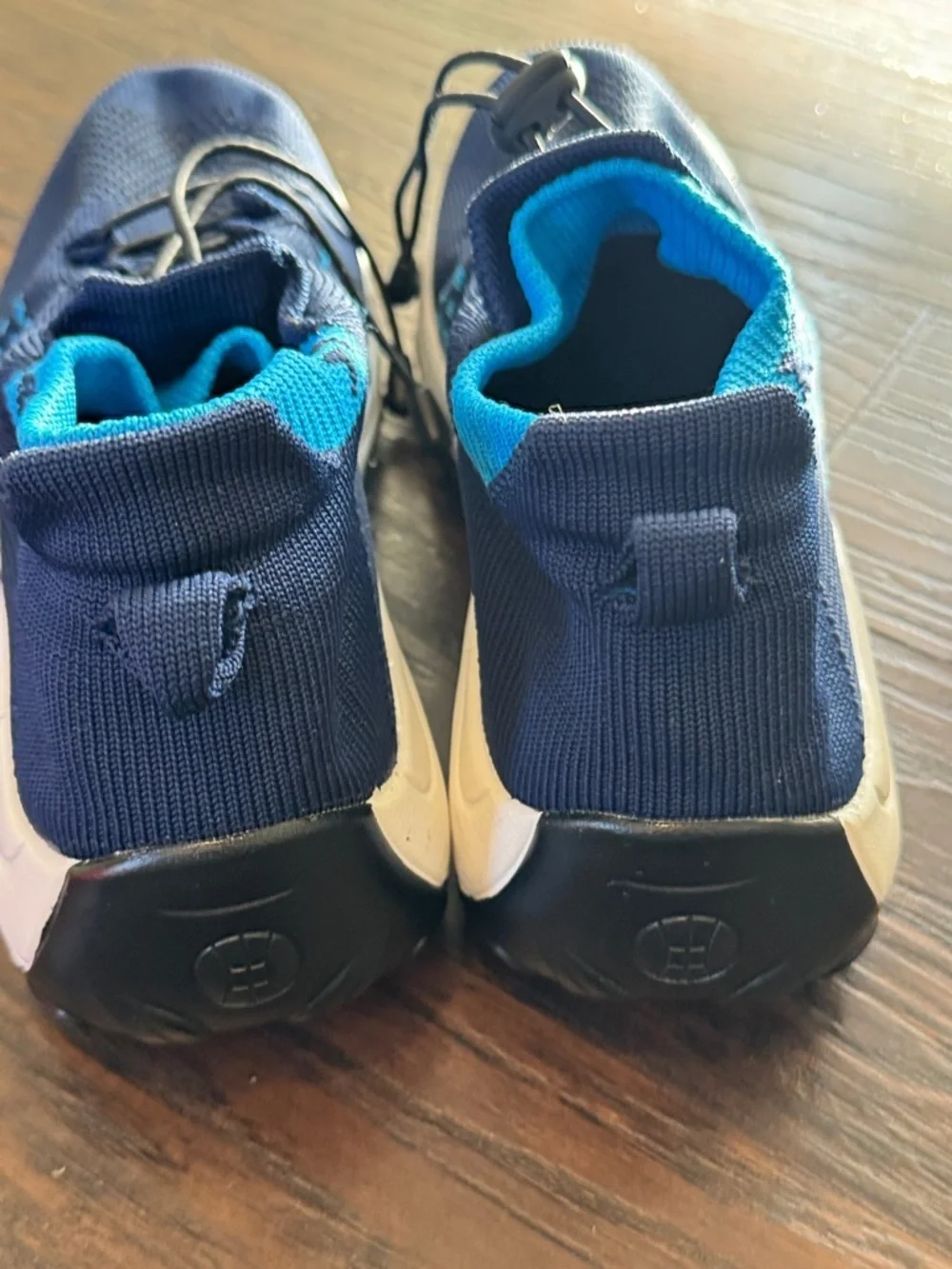 Women’s Navy Knit Athletic Sneakers with Light Blue Trim and White Midsole